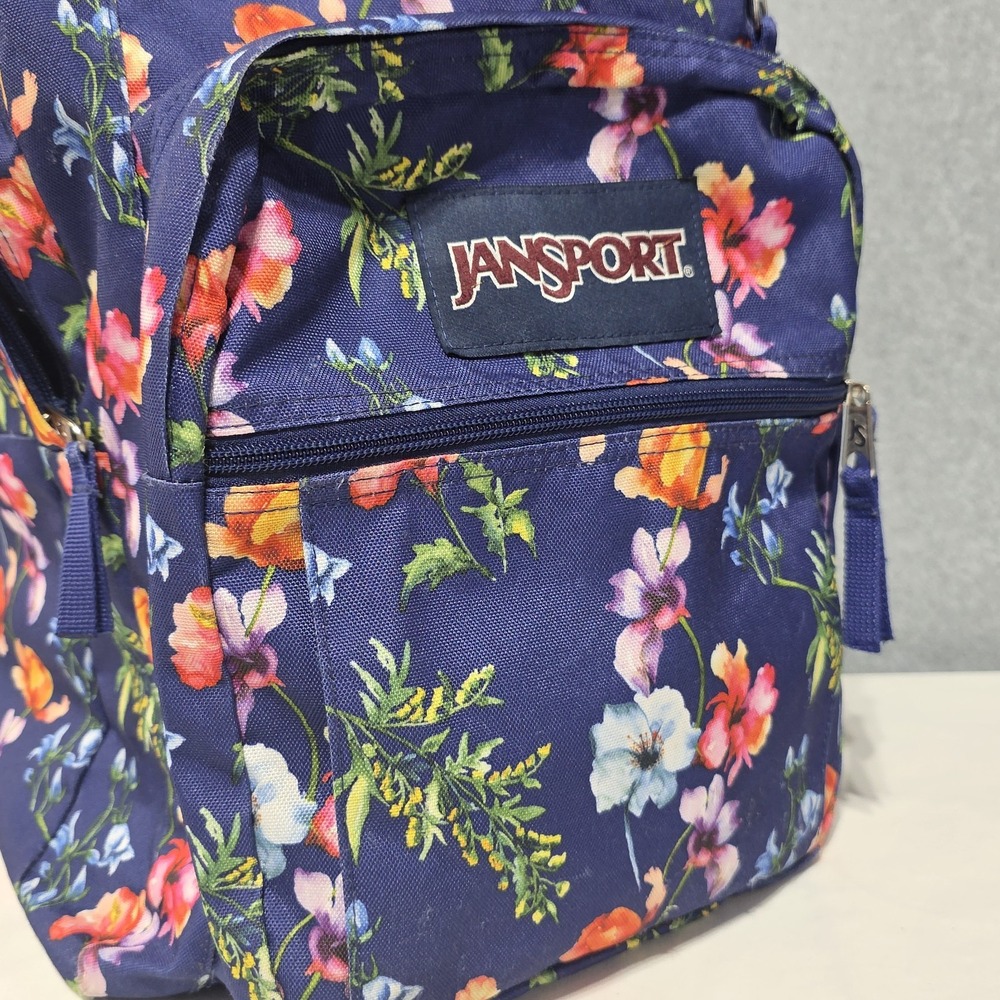 JanSport Big Student Blue Floral Backpack Polyester Zip Pockets - Picture 2 of 15